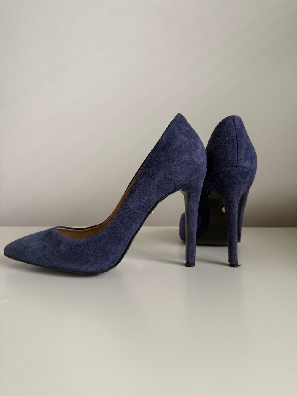 Classic Navy Suede Pointed-Toe Stiletto Heels Prima Moda